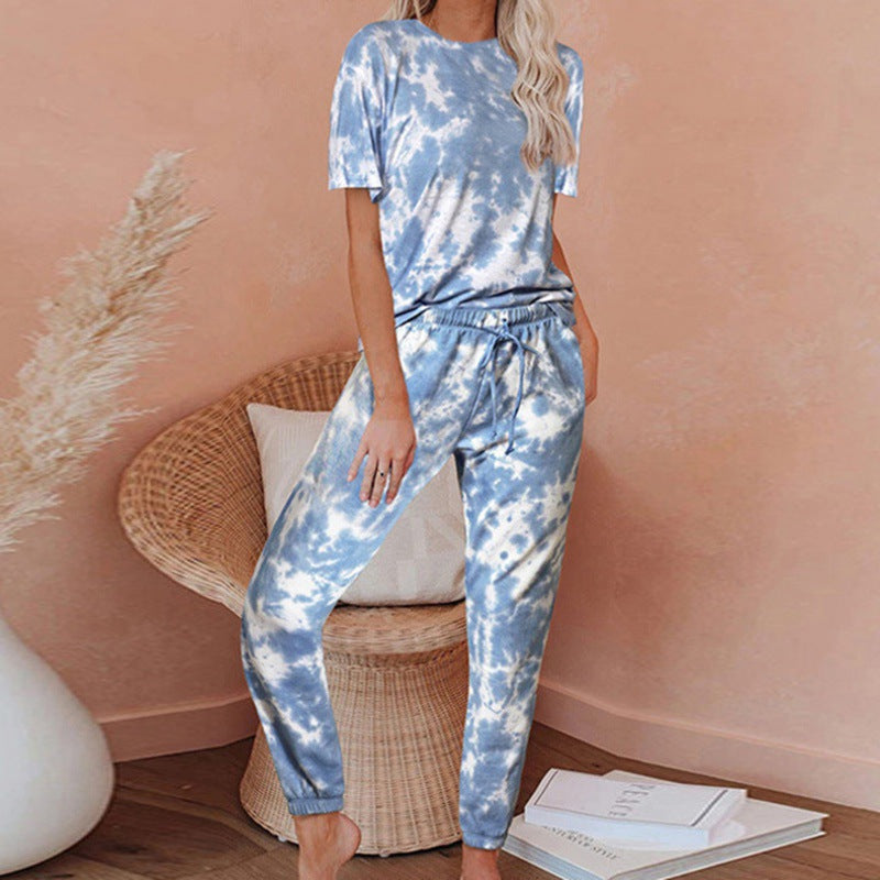 Damen Freizeit-Set mit modischem Batikdesign und elastischem Bund Drune