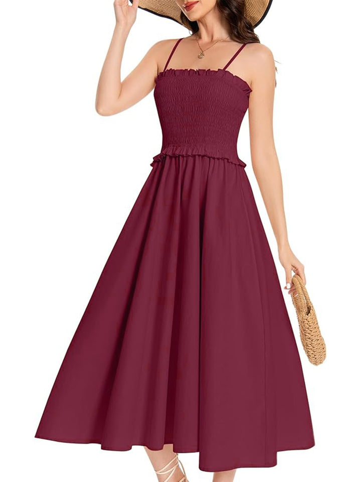 Damen Midi-Kleid mit elastischem Oberteil und weiten Rock Drune