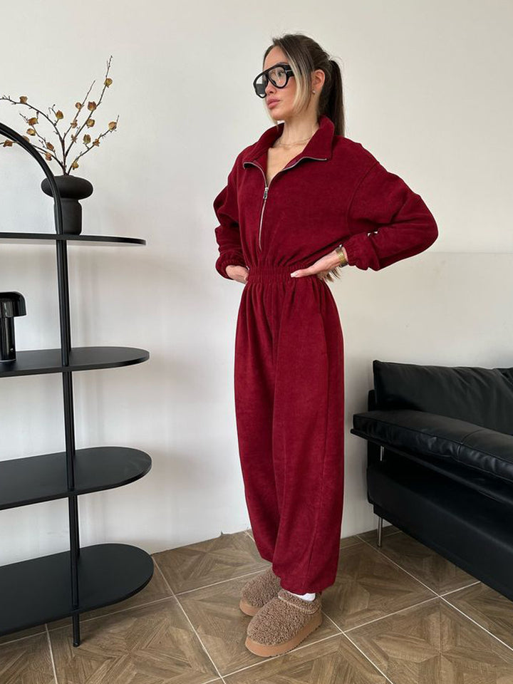 Damen Fleece-Jumpsuit mit Reißverschluss und elastischem Bund Drune