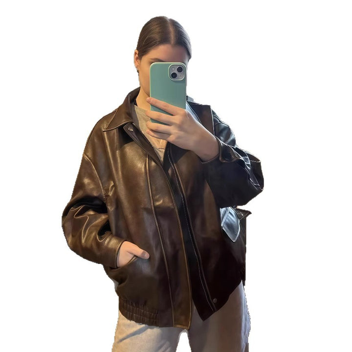 Damen Lederjacke im Vintage-Stil mit lässigem Schnitt Drune