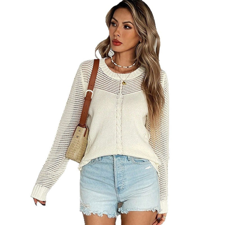 Damen Freizeitpullover mit Netzdetails und Zopfstrick Drune