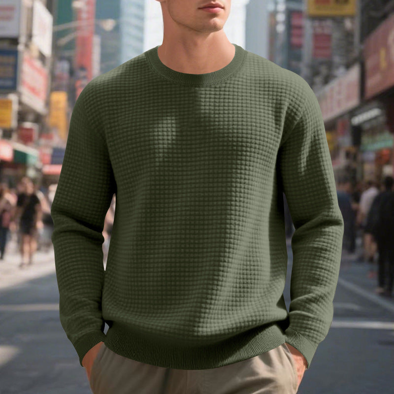Herren warmer Pullover mit strukturiertem Gewebe und Rundhalsausschnitt Drune
