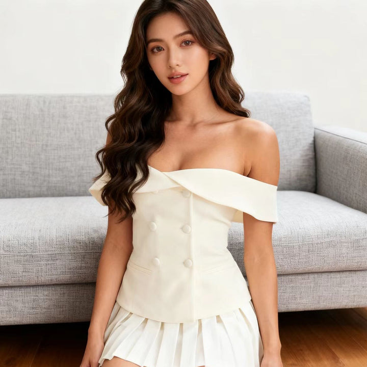 Damen Schulterfreies Cocktailkleid mit eleganten Falten und klassischem Blazer-Design Drune