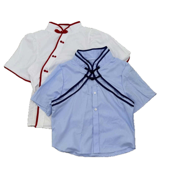 Damen Elegante Chiffon-Bluse mit Stehkragen und Rüschendetails Drune