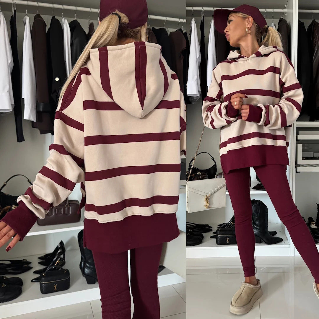 Damen nan oversized Kapuzenpullover mit Leopardenprint, kontrastbündchen und verlängertem Rückensaum Drune
