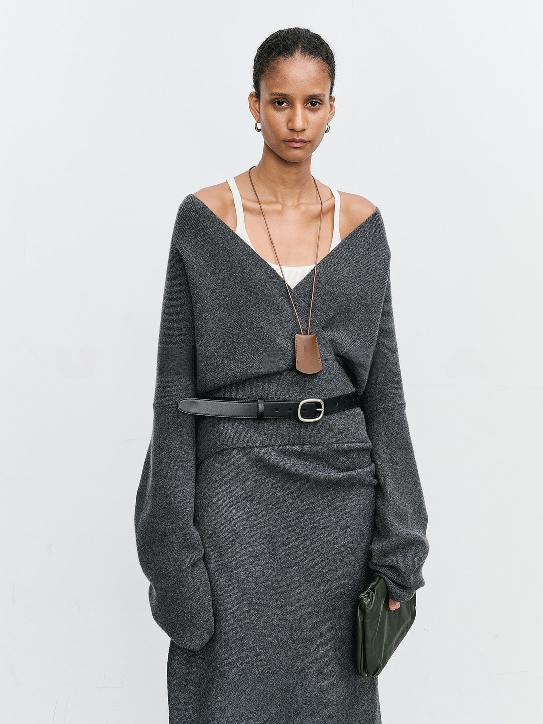 Damen Eleganter und weicher Wickelpullover aus hochwertiger Wolle Drune