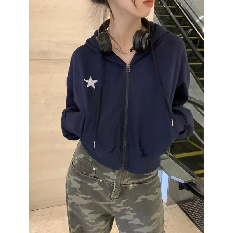 Damen cropped Kapuzenjacke mit stylischem Sternmotiv Drune