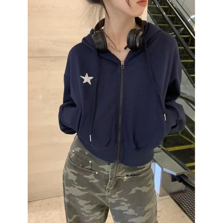 Damen cropped Kapuzenjacke mit stylischem Sternmotiv Drune