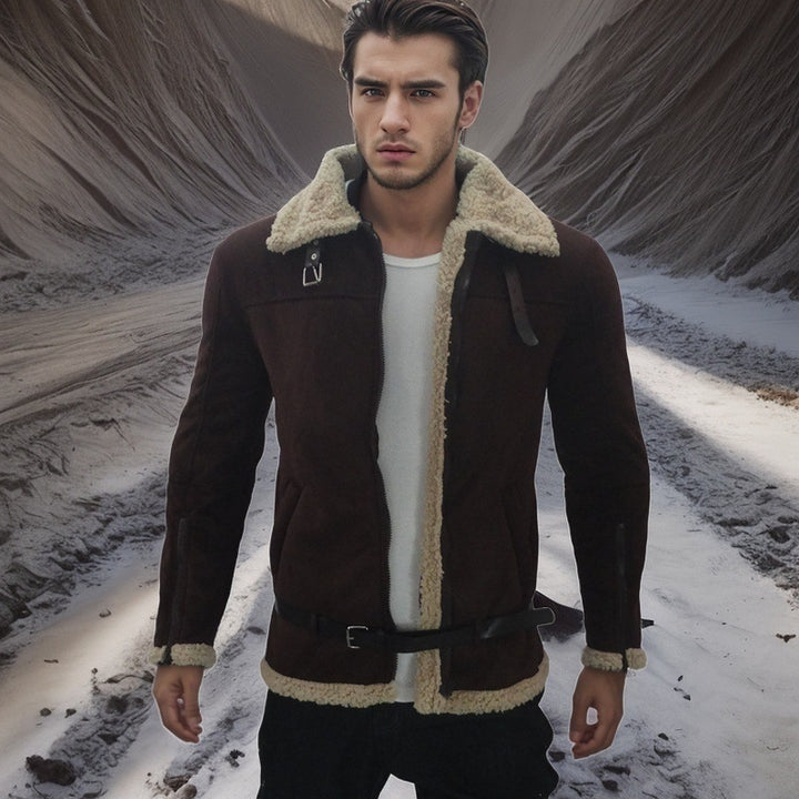 Herren Shearling-Lederjacke mit modernem Design und warmem Futter Drune