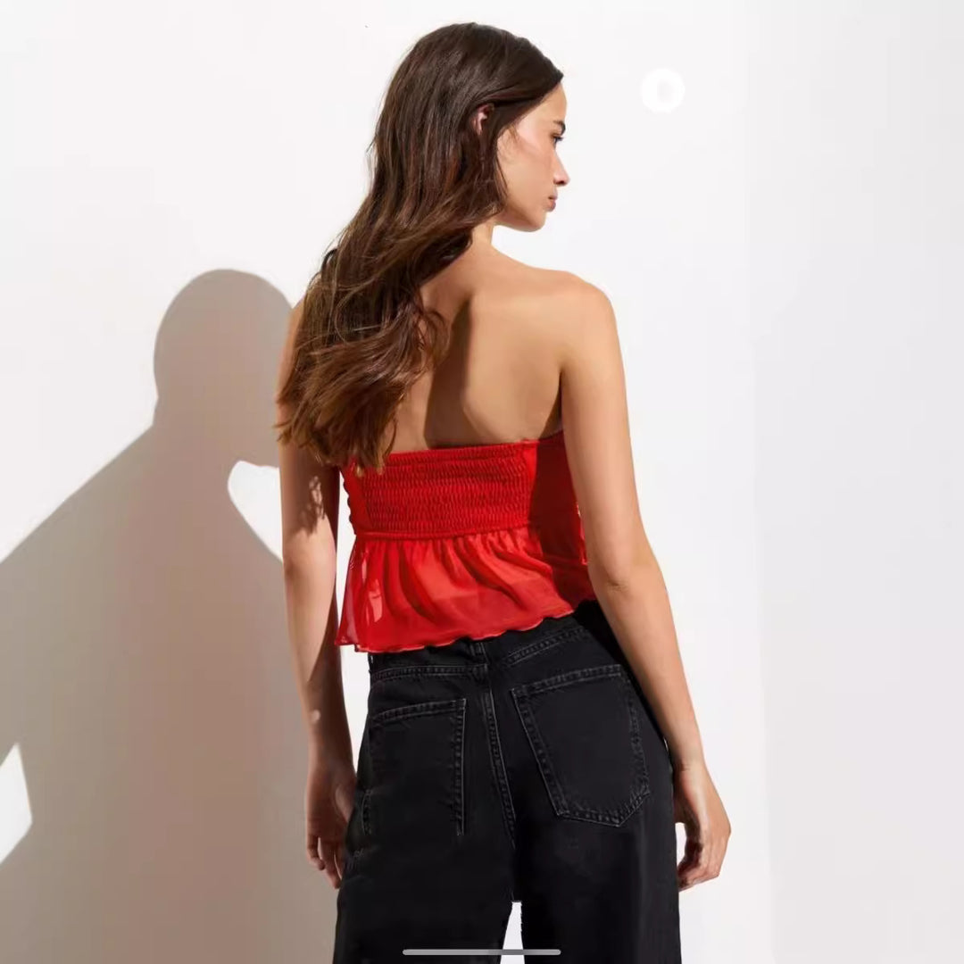 Damen ärmelloses Oberteil mit raffiniertem Rüschendesign Drune