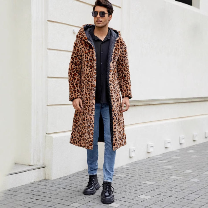 Herren Eleganter Kunstfellmantel mit Leopardenmuster Drune