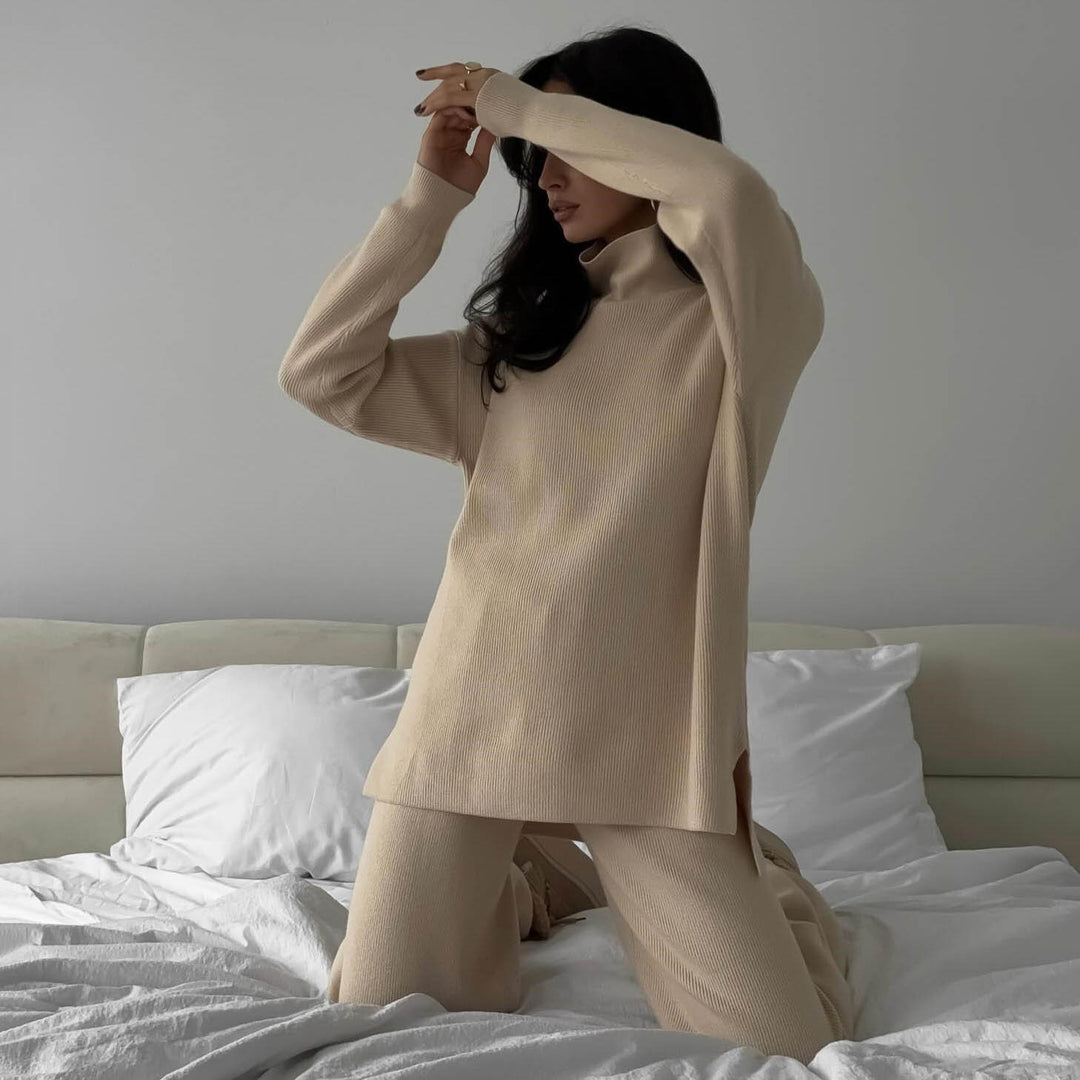Damen Gemütliches und elegantes Strick-Loungewear-Set mit Rollkragen Drune