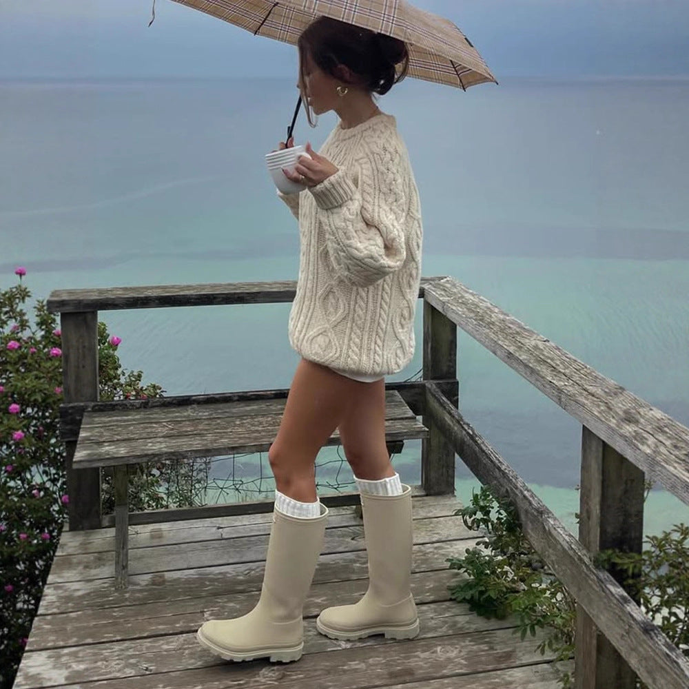 Damen Strickpullover mit Zopfmuster und weiten Ärmeln Drune