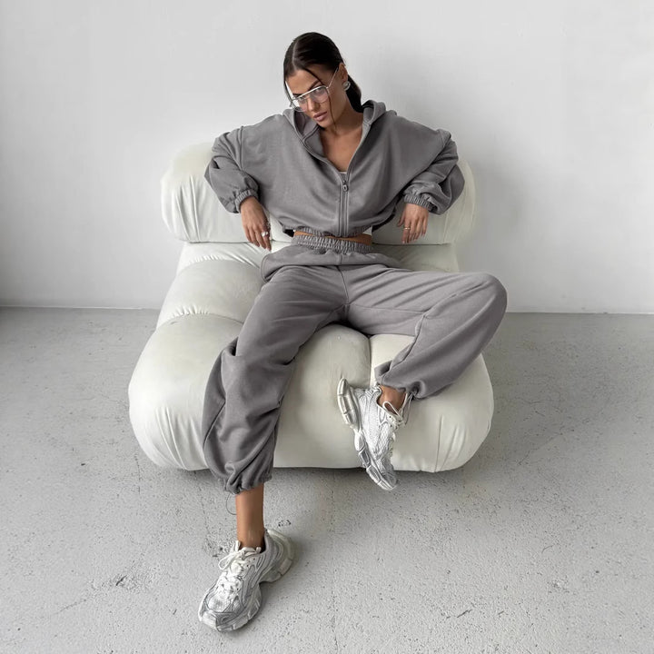 Damen Freizeit-Anzug mit lässiger Oversized-Jacke und bequemen Sweatpants Drune