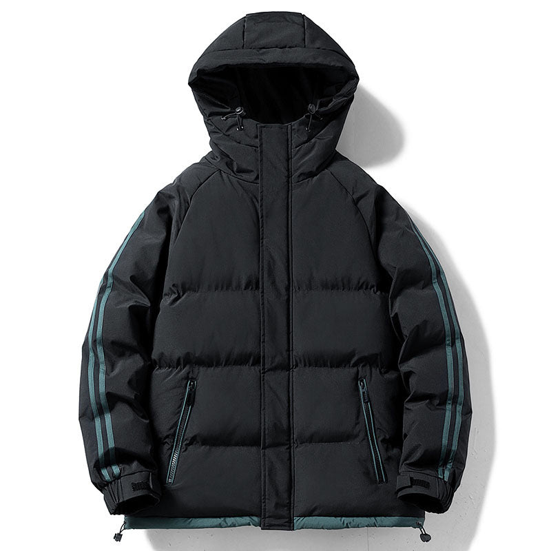 Herren nan gesteppte Kapuzen-Winterjacke mit Thermofutter, seitlichen Kontraststreifen und winddichter Außenhülle Drune
