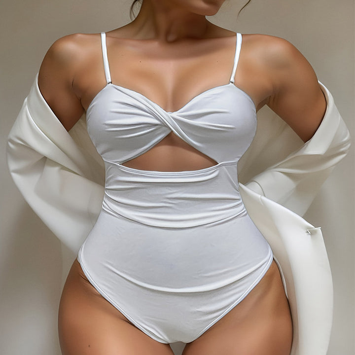 Damen Einteiler Badeanzug mit modischem Cut-Out und verstellbaren Trägern Drune