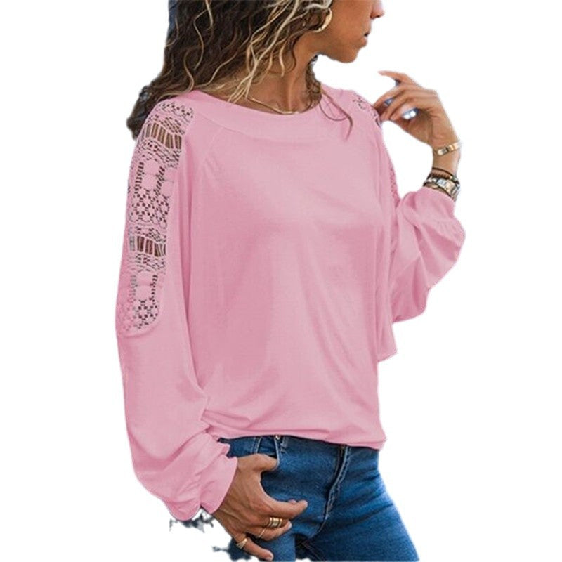 Damen lässiges Langarmshirt mit Spitzen-Akzenten und modischem Schnitt Drune