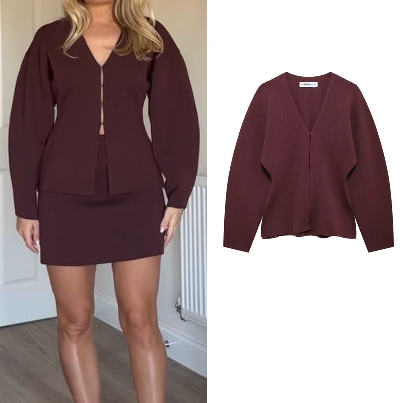 Damen Modischer V-Ausschnitt Cardigan Drune
