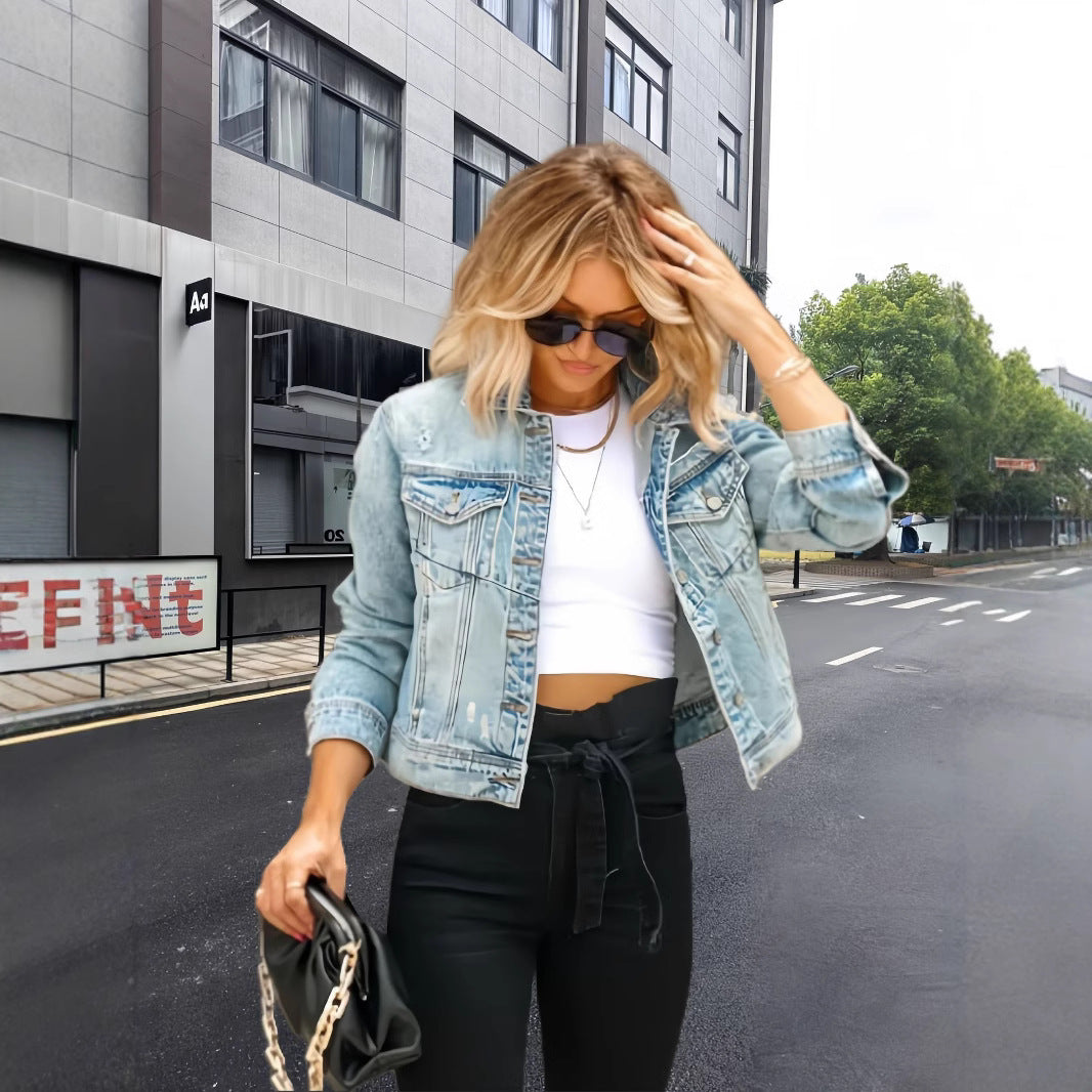Damen taillierte Denim-Jacke mit klassischen Details Drune