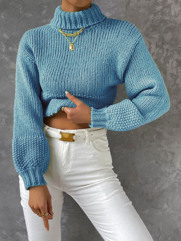 Damen Grobstrick Pullover mit hohem Kragen Drune