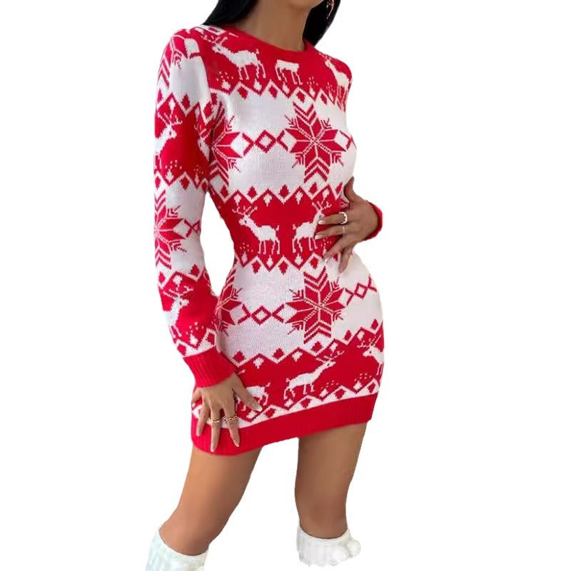 Damen Strickkleid mit Norweger-Muster und engem Schnitt Drune