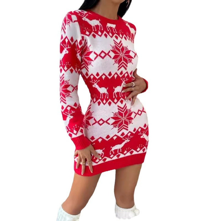 Damen Strickkleid mit Norweger-Muster und engem Schnitt Drune