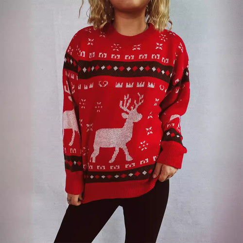 Damen Weihnachtspullover mit festlichem Rentier-Motiv und bequemer Passform Drune