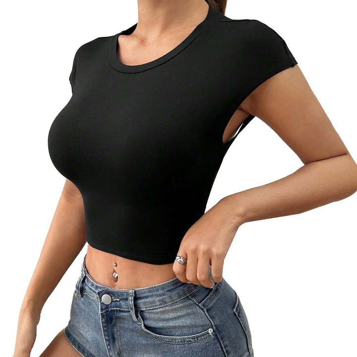 Damen figurbetontes Crop-Top mit ästhetischen Cut-Out-Ärmeln Drune