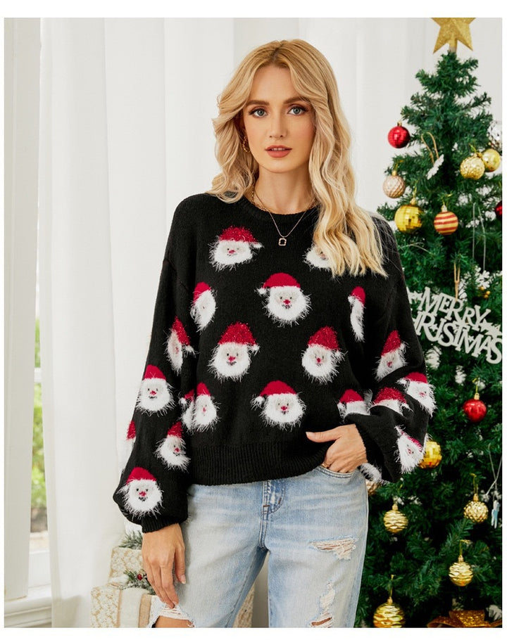 Damen festlicher Pullover mit weihnachtlichem Santa-Muster Drune