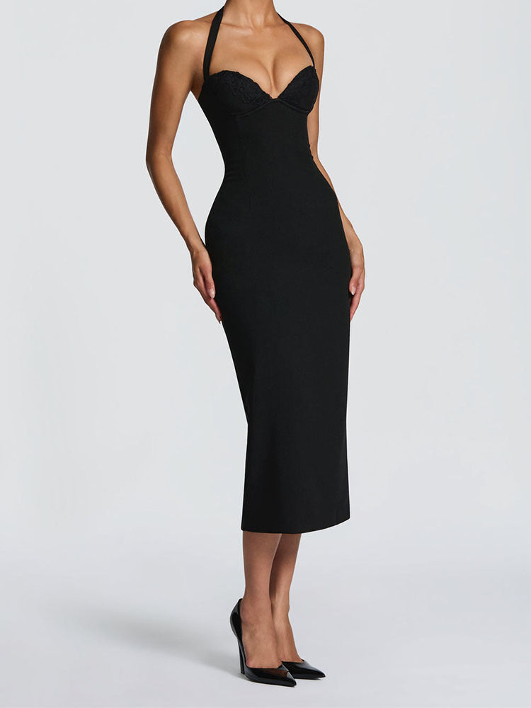 Damen Elegantes Bodycon-Kleid mit Halterdesign Drune
