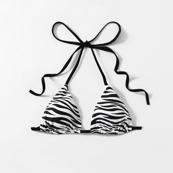 Damen Triangel-Bikini mit verspieltem Zebra-Muster und anpassbarem Halter Drune