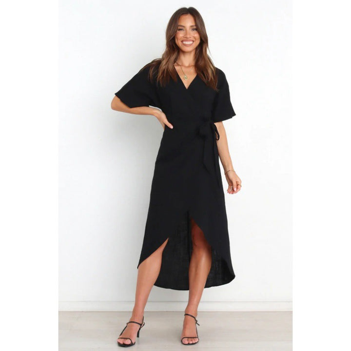 Damen Wickelkleid mit elegantem V-Ausschnitt und tailliertem Design Drune