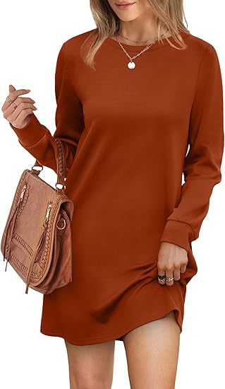 Damen lässiges Sweatkleid mit langem Arm und Rundhalsausschnitt Drune