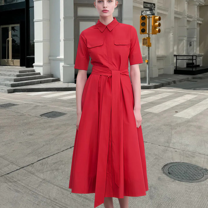 Damen Hemdkleid mit tailliertem Gürtel und klassischen Details Drune