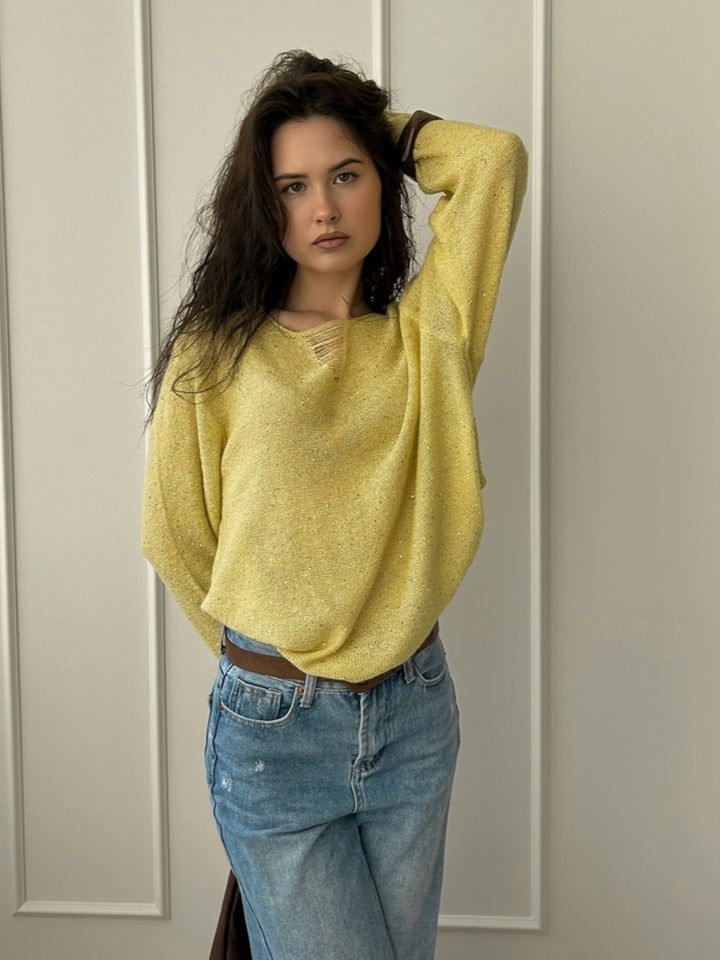 Damen glänzender Strickpullover mit lässigem Schnitt Drune