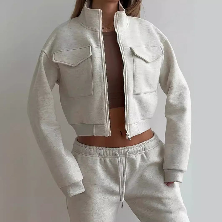 Damen Sportliches und modernes Fleece-Set mit Taschen Drune