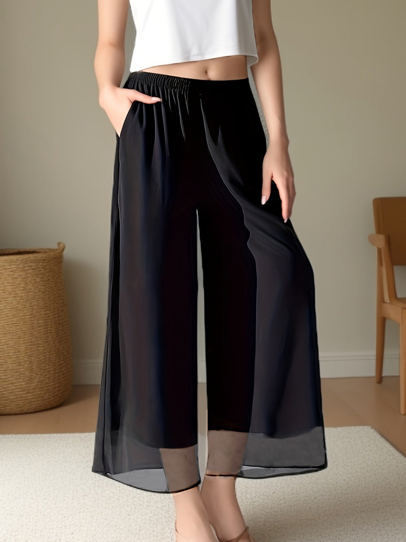 Damen weite, transparente Culotte aus leichtem Chiffon mit elastischem Bund und praktischen Taschen Drune