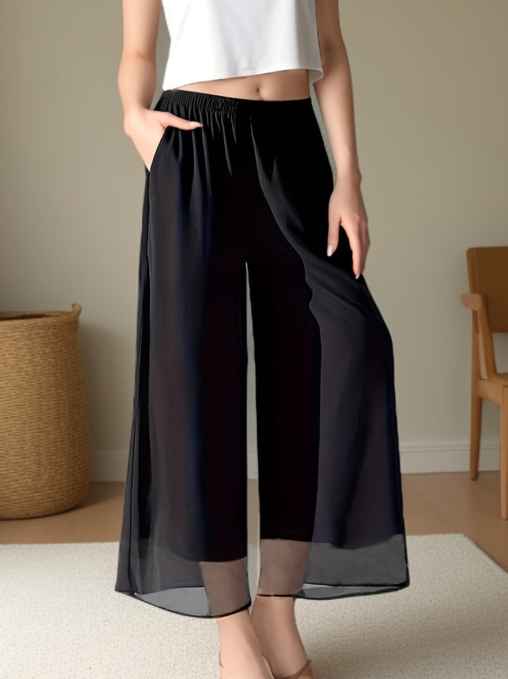 Damen weite, transparente Culotte aus leichtem Chiffon mit elastischem Bund und praktischen Taschen Drune