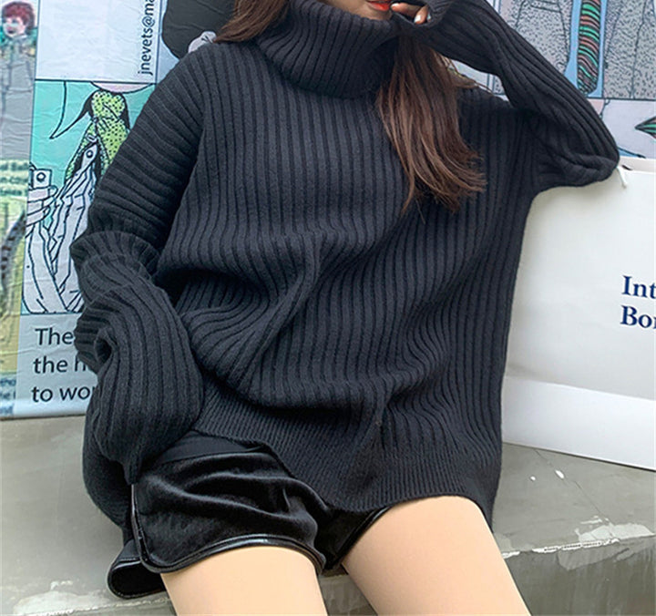 Damen Eleganter und gemütlicher Rollkragenpullover mit Rippstruktur Drune