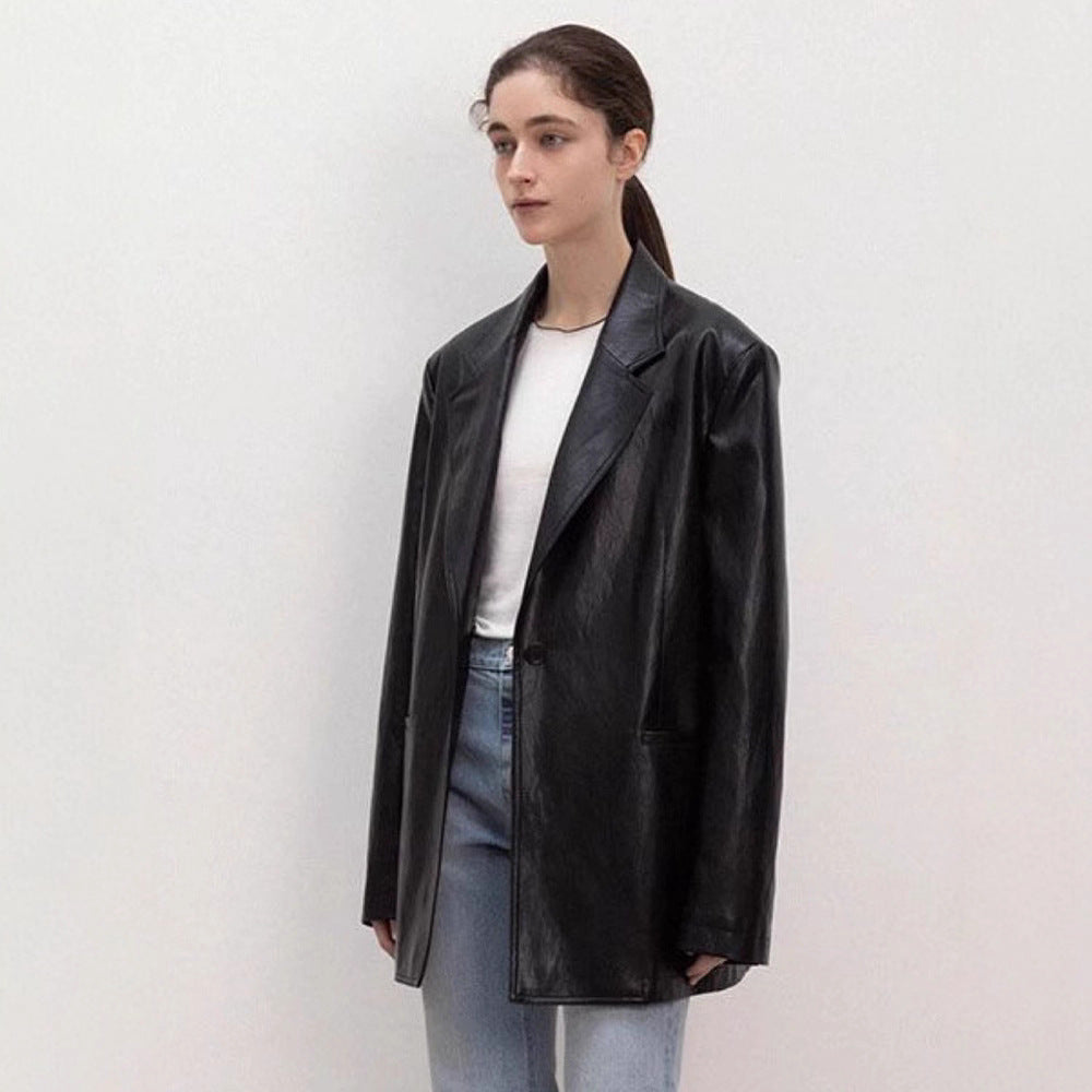Damen Oversized Kunstlederblazer Drune