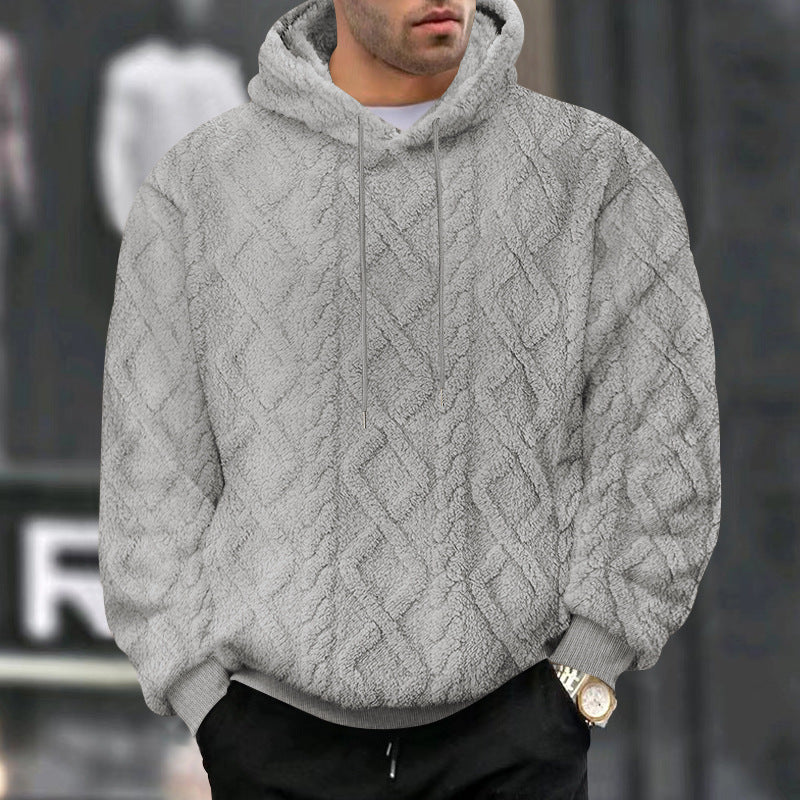 Herren nan strukturiertes Sherpa-Kapuzenpullover mit Diamant‑Steppung, Kordelzugkapuze und gerippten Bündchen Drune