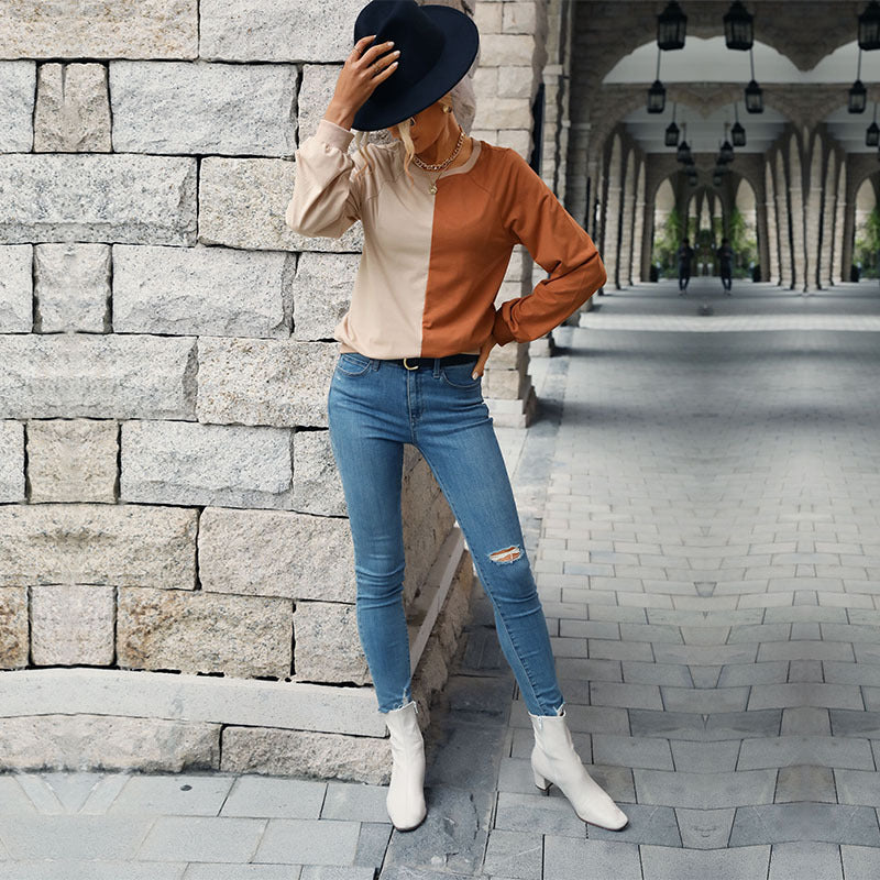 Damen modischer Sweatpullover mit trendigem Farbblock-Design Drune