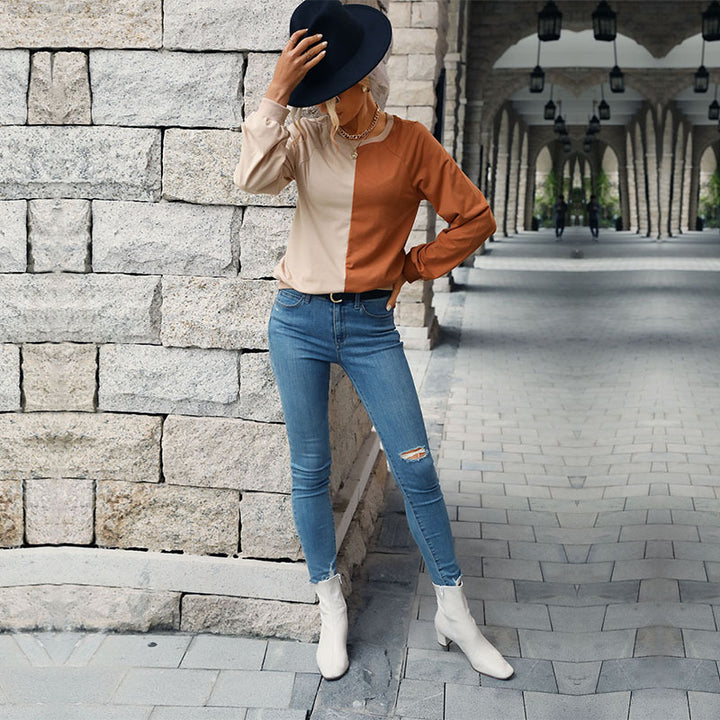 Damen modischer Sweatpullover mit trendigem Farbblock-Design Drune