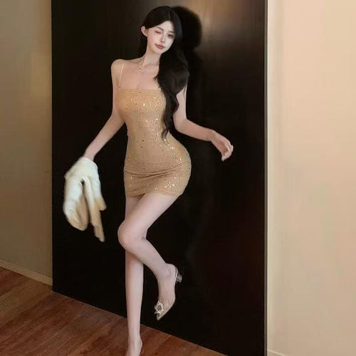 Damen Paillettenkleid mit feinen Trägern Drune