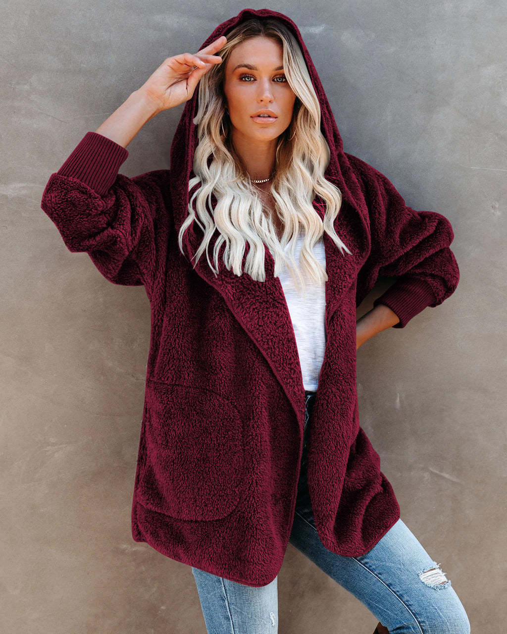 Damen Kuschelige Hoodie Jacke Drune
