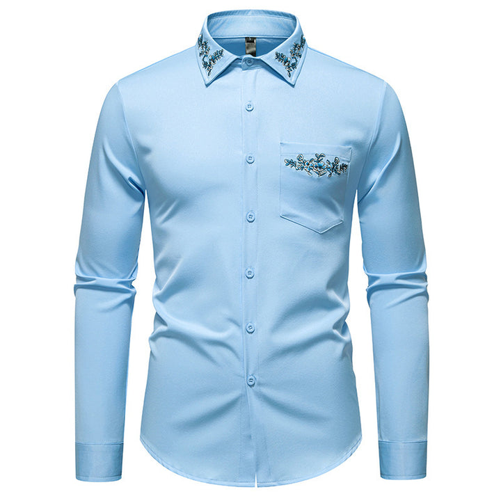 Herren elegantes Hemd mit kunstvollem Bestickungsdesign Drune