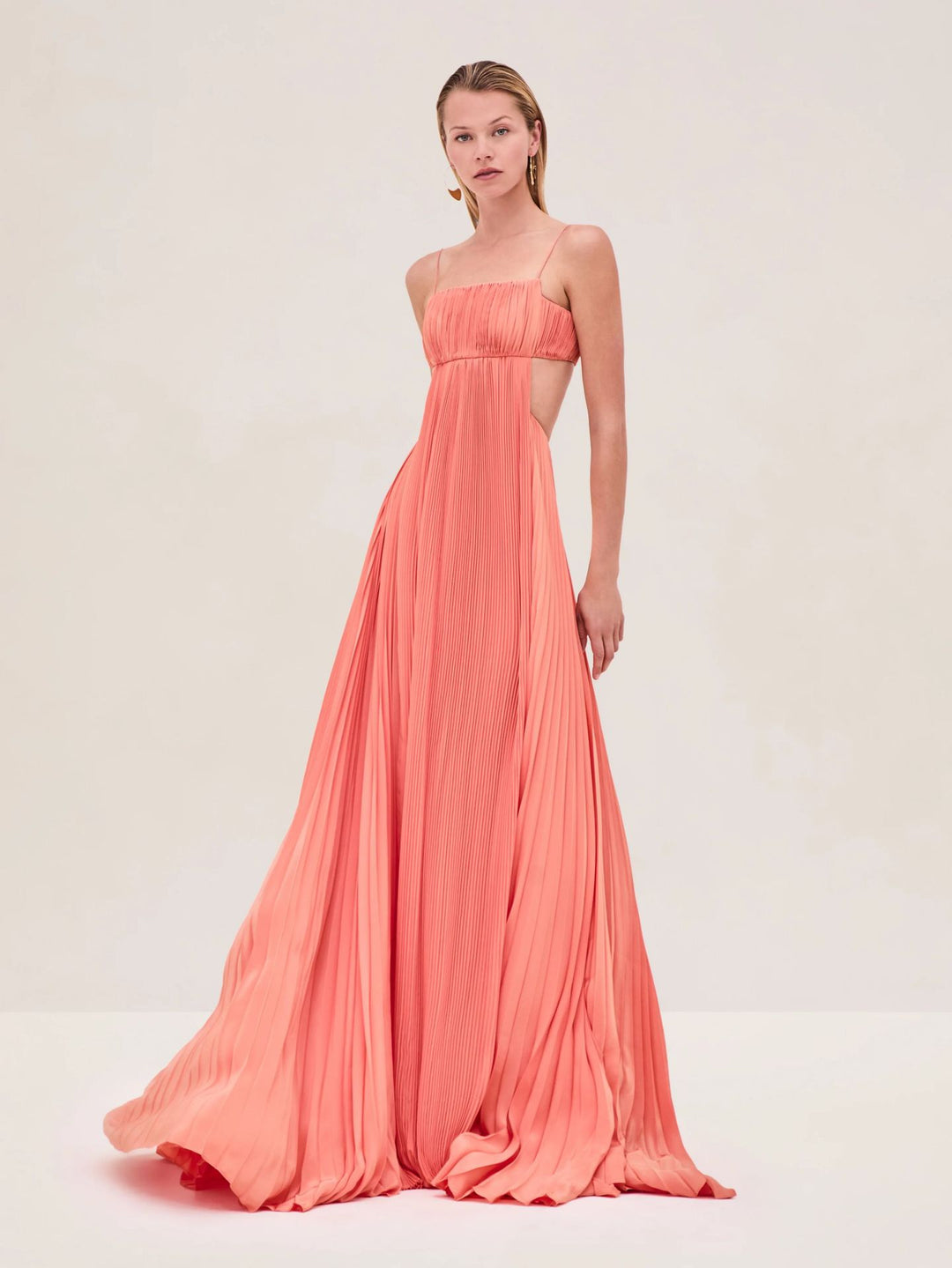Damen Maxi-Kleid mit eleganter Plisseedetails und schmalen Spaghettiträgern Drune