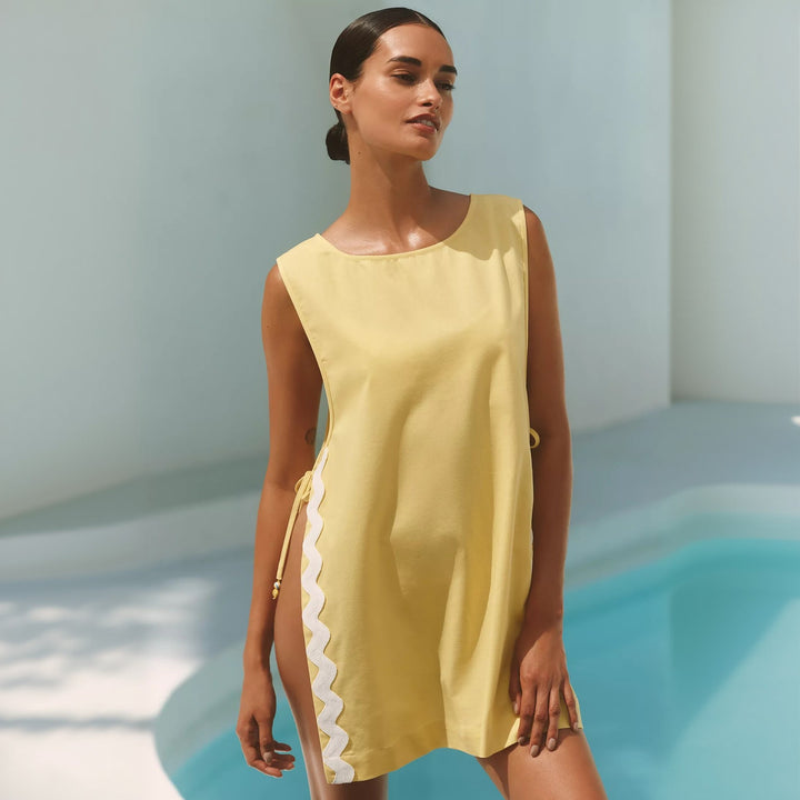 Damen lässiges Sommerkleid mit seitlichen Bindebändern Drune