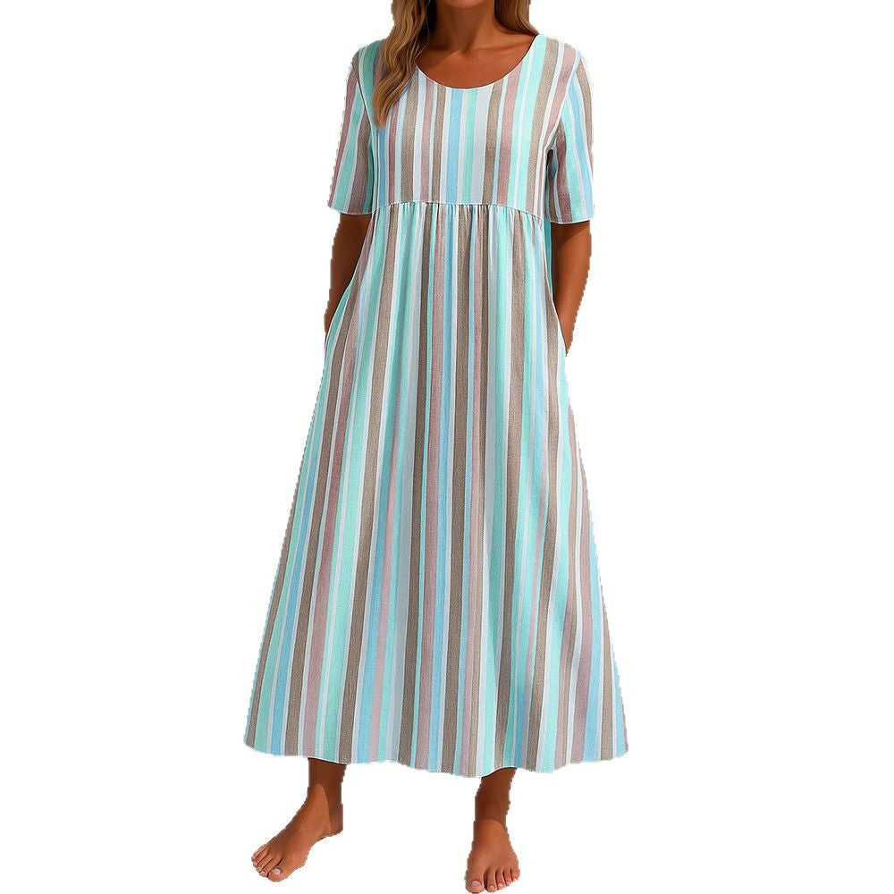 Damen lässiges Maxikleid mit hellen Streifen Drune