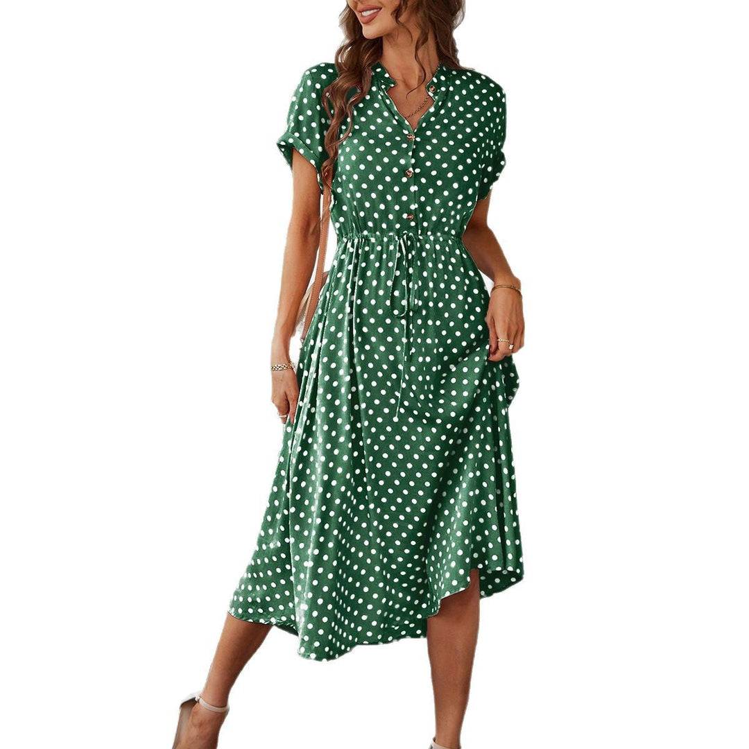 Damen Elegantes Hemdblusenkleid mit tailliertem Design und Polka-Dots Drune